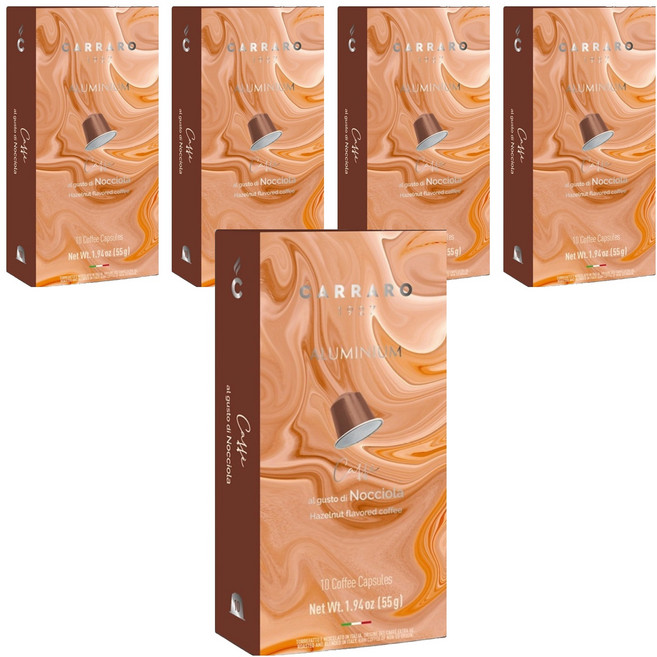 CARRARO 榛果風味 HAZELNUT FLAVORED COFFEE 咖啡膠囊 適用Nespresso Original 膠囊咖啡機, 5.5g, 10個, 5盒