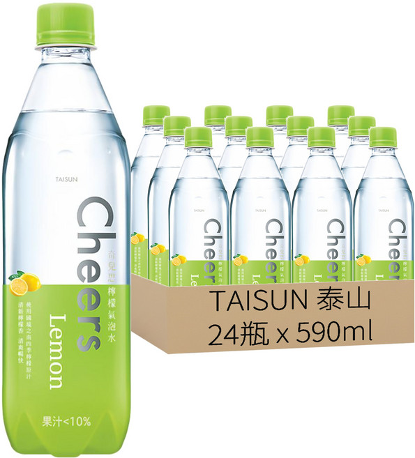 TAISUN 泰山 Cheers Lemon 檸檬氣泡水, 590ml, 24瓶
