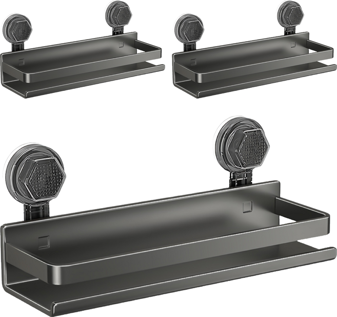 小麥購物 吸盤置物架 C608 30cm 515g, 3個, 槍灰色