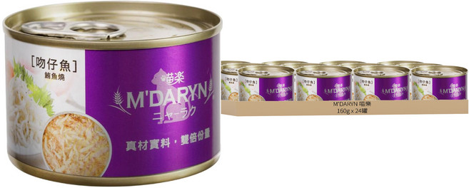 M'DARYN 喵樂 鮪魚燒 貓罐頭, 吻仔魚 + 鮪魚, 160g, 24罐