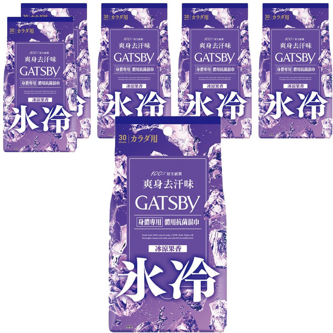 GATSBy 台灣公司貨 體用抗菌濕巾 冰涼果香 30張, 210g, 6包