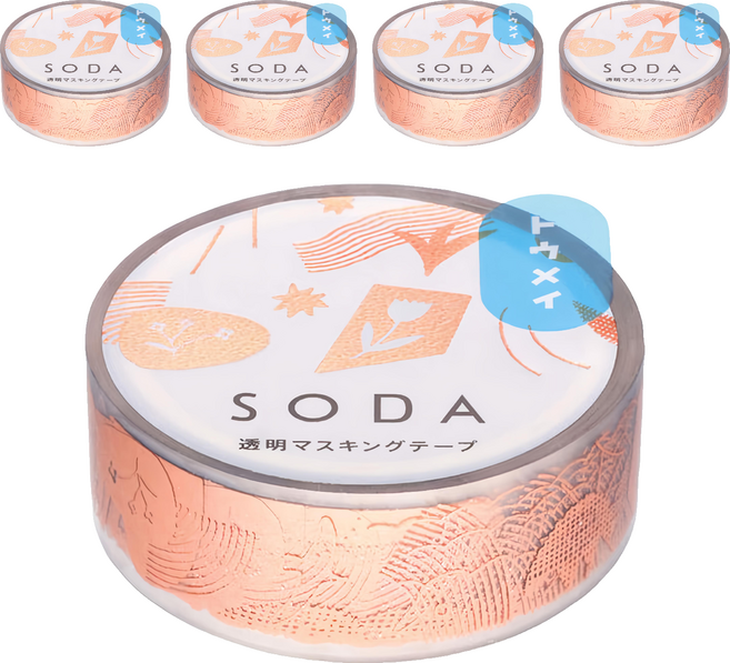 KING JIM HITOTOKI SODA 透明PET卷狀膠帶 碎片東出桂奈設計款 15mm, 粉金色 + 透明色, 5個
