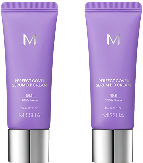 MISSHA 台灣公司貨 完美遮瑕BB霜 SPF50+ PA++++, No.21白皙色, 20ml, 2條