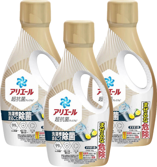 ARIEL 日本原裝進口 超濃縮抗菌抗臭洗衣精 全效抗菌 金色, 700g, 3瓶