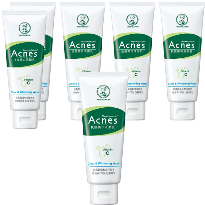 MENTHOLATUM 曼秀雷敦 Acnes 台灣公司貨 抗痘美白洗面乳, 100g, 6條