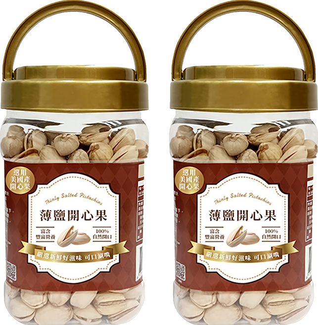 臻御行 薄鹽開心果 320g 罐裝 美國開心果 自然開口 低鹽健康零食, 2罐
