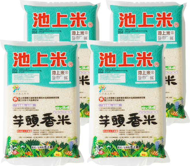池上多力米 芋香米, 2.2kg, 4袋, CNS二等白米