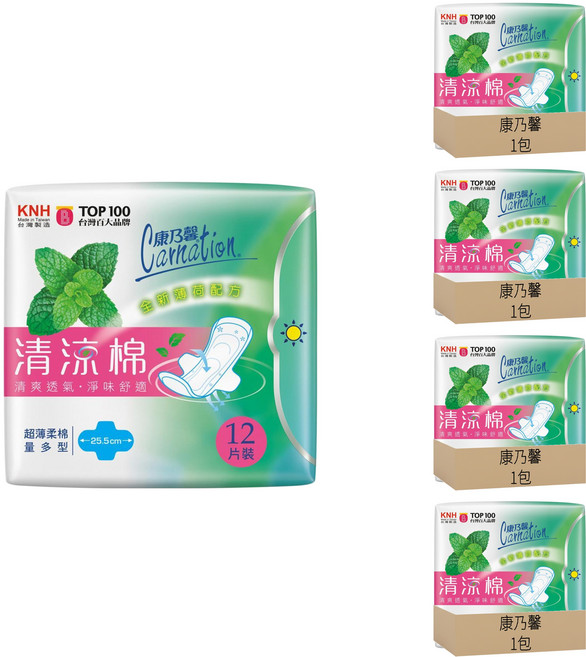 康乃馨 清涼棉衛生棉 量多型, 25.5cm, 12片, 6包