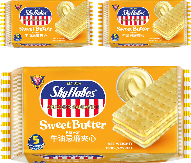 SkyFlakes 空中霸王鮮奶油風味夾心餅乾, 150g, 3袋