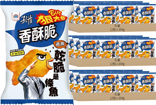 孔雀 香酥脆狠大包 香魚口味, 104g, 36包
