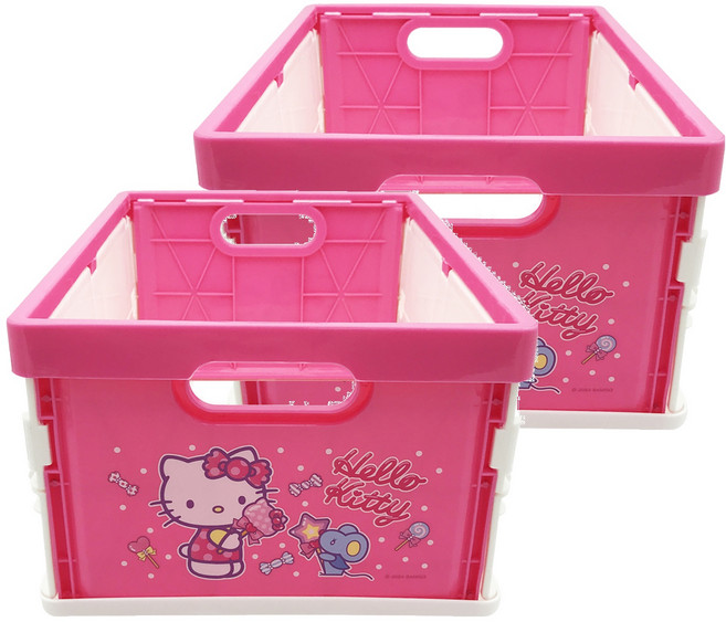 Sanrio 三麗鷗 Hello Kitty PP摺疊收納籃, 粉色, 2個