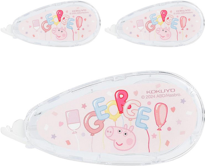 KOKUYO 國譽 佩佩豬 × KOKUYO聯名 可替換式修正帶 5mm x 8m, 象牙白/粉色, 3個