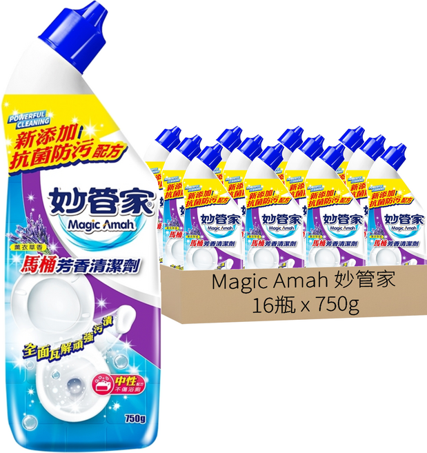 妙管家 馬桶芳香清潔劑 薰衣草香, 750g, 16瓶