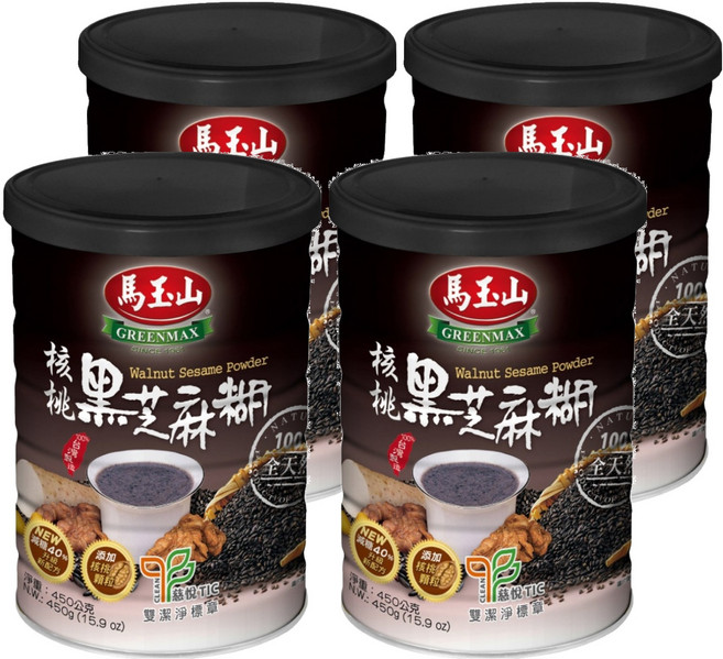 馬玉山 核桃黑芝麻糊 全素食 高纖 高鈣 高鐵 無增稠劑和人工香料 台灣製造, 450g, 1入, 4罐