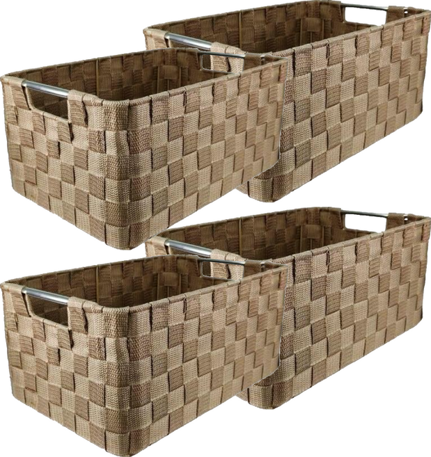 米禾 簡約質感收納籃, 卡其色, 4個