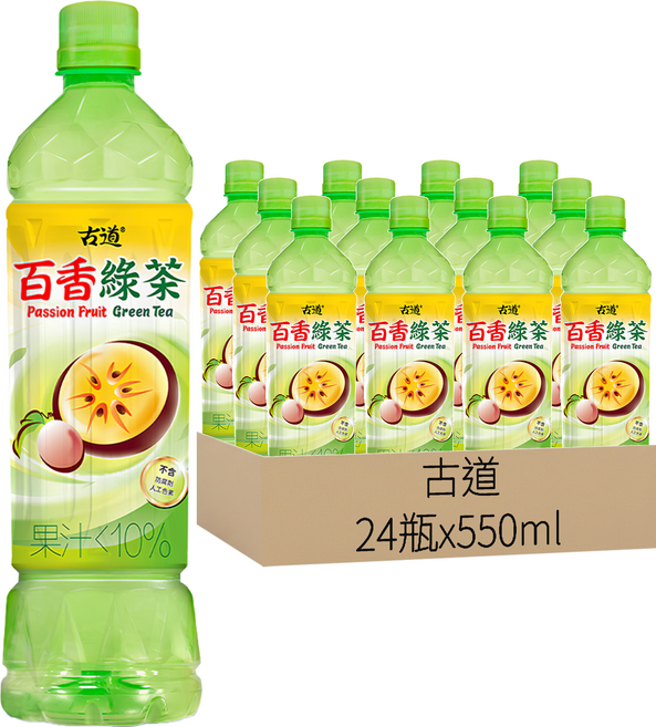 古道百香綠茶 果汁含量低於10% 熱帶風味, 550ml, 24瓶