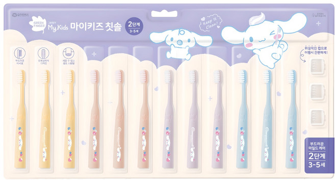 GREEN FINGER 綠手指 My Kids 大耳狗喜拿聯名款 可站立式超細軟毛兒童牙刷 2階段, 檸檬黃+粉色+紫色+藍色, 12支, 1組