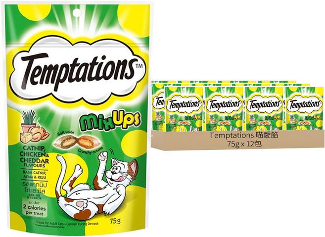 Temptations 喵愛餡 貓點心 三重奏, 貓薄荷 + 嫩雞及起司, 75g, 12包