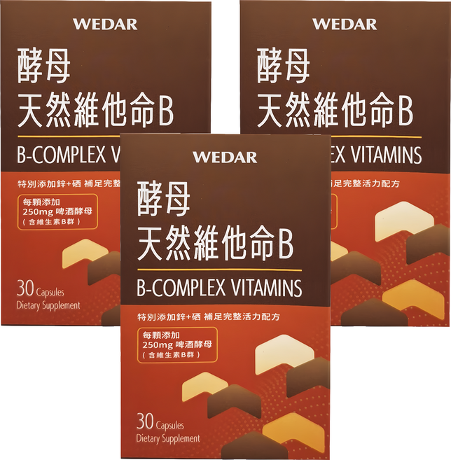 WEDAR 薇達 酵母天然維他命B, 18g, 30顆, 3盒