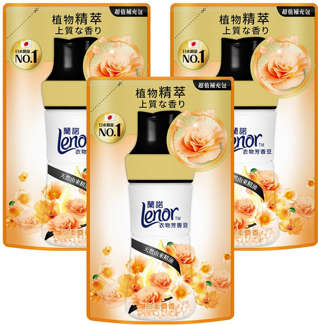Lenor 蘭諾 衣物芳香豆 甜柔麝香 補充包, 3包, 440ml