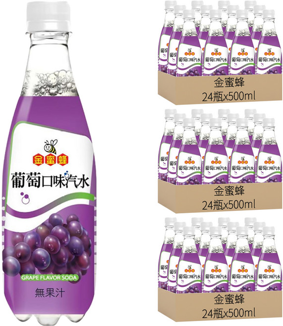 金蜜蜂 葡萄口味汔水, 500ml, 72瓶