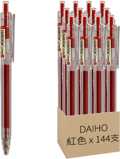 DAIHO 本色六角 ST0.5 耐摔速乾中性筆 OGL2214, 紅色, 144支