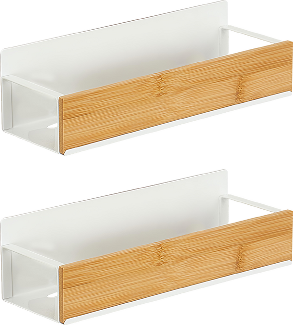 磁吸竹面鐵藝置物架 大, 2個, 白色