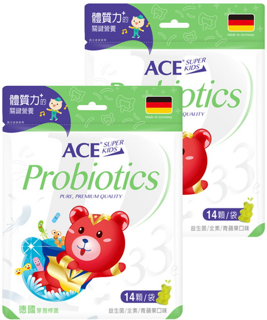 ACE SUPER KIDS 33e 益生菌軟糖 全素, 青蘋果口味, 39.2g, 2袋