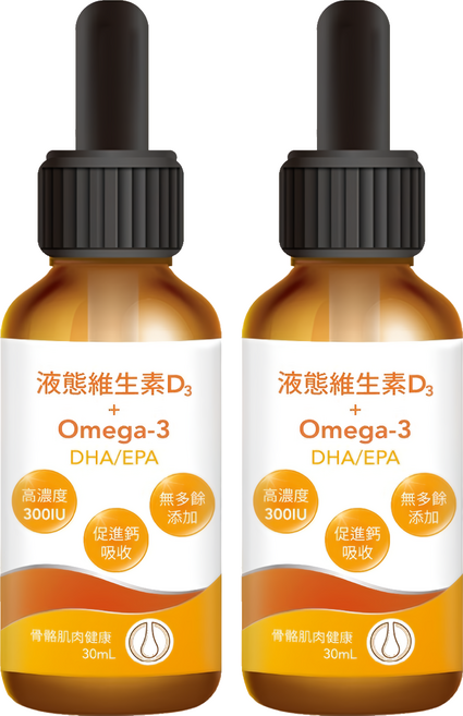 PBF 寶齡富錦生技 液態維生素D3+Omega3 DHA/EPA 滴劑, 30ml, 2罐