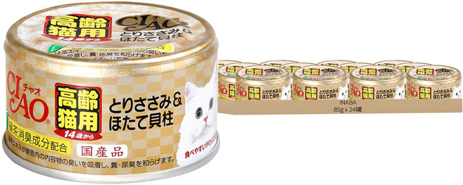 INABA CIAO 啾嚕 14歲高齡貓用 旨定罐, 24罐, 85g, 雞肉 + 干貝