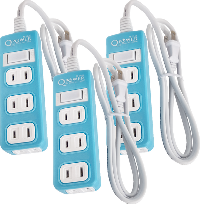 Tyson 太順電業 QPOWER 太超值 1開4插延長線插座 2孔 TS-214B, 1.2m, 碧藍色, 3條