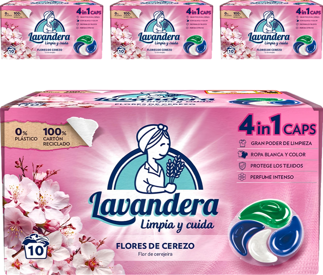 La Antigua Lavandera 4合1洗衣球 櫻花, 10顆, 4盒
