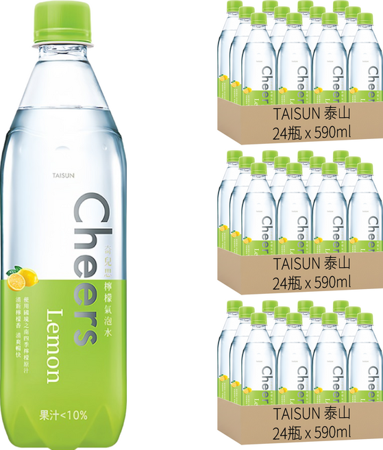TAISUN 泰山 Cheers Lemon 檸檬氣泡水, 590ml, 72瓶