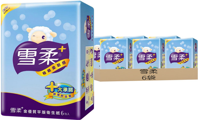 雪柔 金優質平版衛生紙, 6包, 6袋