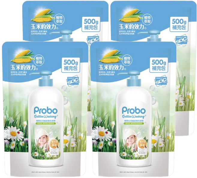 Probo 博寶兒 奶瓶蔬果洗潔精 補充包, 500g, 4包