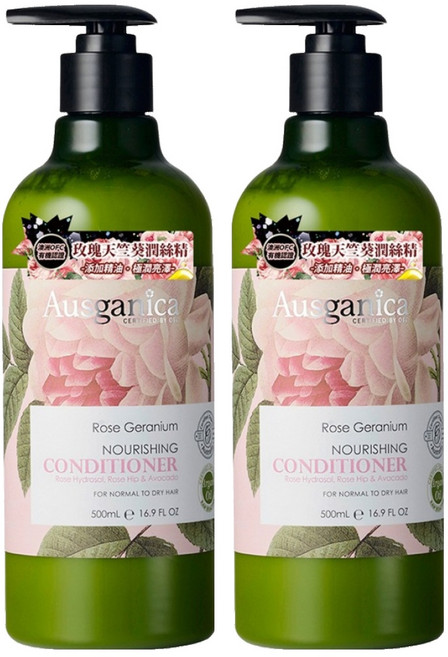 Ausganica 玫瑰天竺葵保濕潤絲精, 500ml, 2瓶