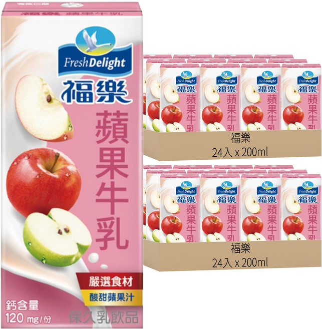 福樂 蘋果調味乳, 200ml, 48入