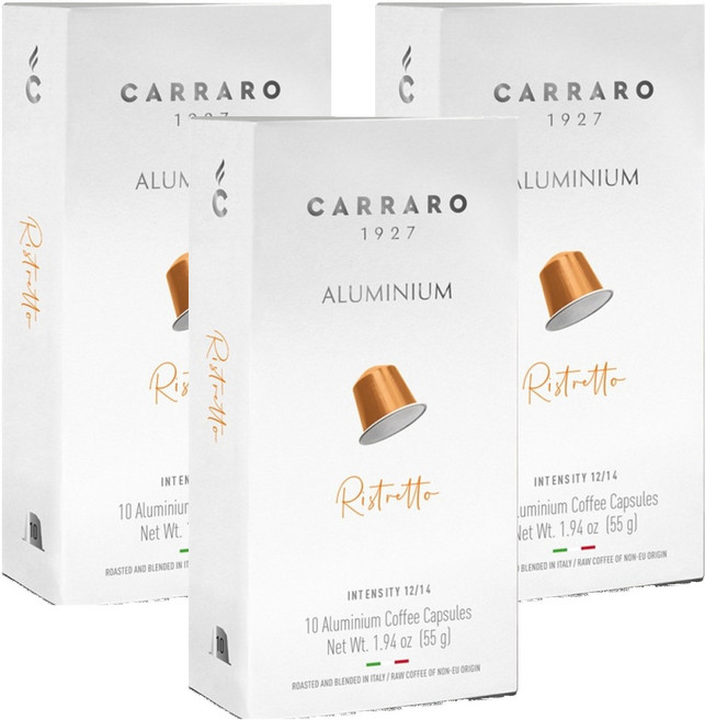 CARRARO 芮斯崔朵 RISTRETTO 咖啡膠囊 適用Nespresso Original 膠囊咖啡機, 5.5g, 10個, 3盒