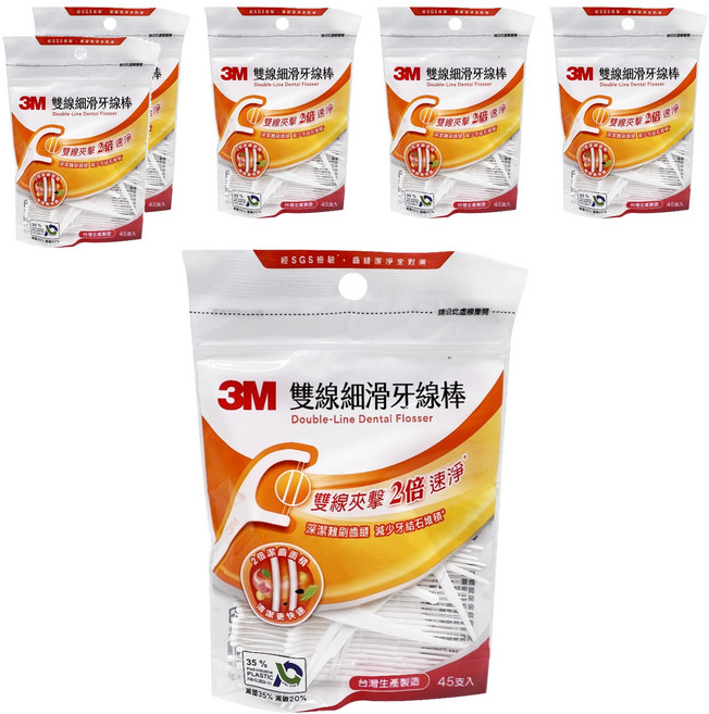 3M 雙線細滑牙線棒, 16mm, 45支, 6包