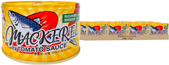 東和食品 How Mama 無添加番茄汁鯖魚 黃罐, 230g, 24罐