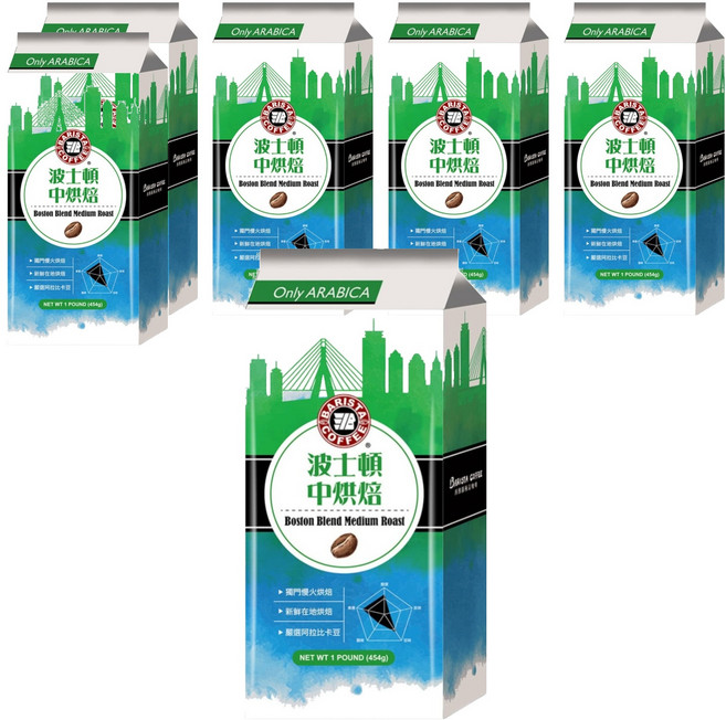 BARISTA COFFEE 西雅圖 波士頓中烘焙綜合咖啡豆, 咖啡豆(無研磨), 454g, 6包