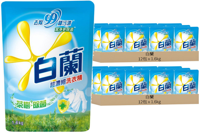 白蘭 超濃縮洗衣精 補充包, 1.6kg, 24包, 茶樹除菌