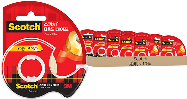 3M Scotch 多用途膠帶 12mm x 20m 522, 10個, 透明