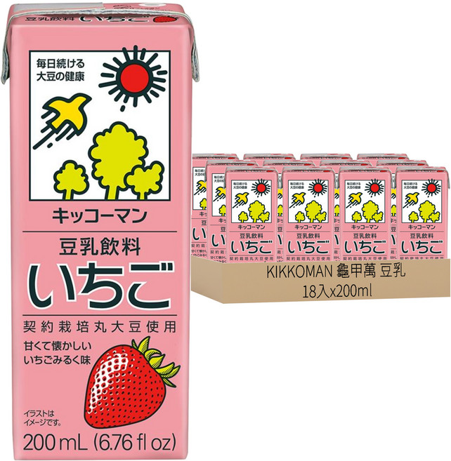 KIKKOMAN 龜甲萬 豆乳 草莓風味, 200ml, 18入