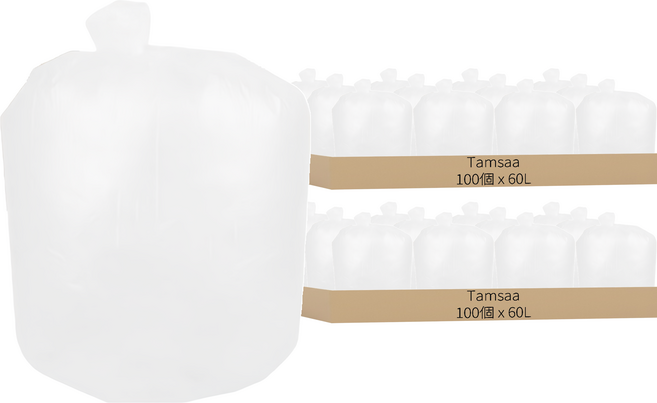 Tamsaa 圓底塑膠垃圾袋 白色, 60L, 200個