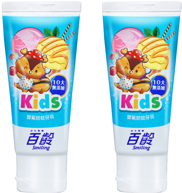 Smiling 百齡 Kids 雙氟防蛀兒童牙膏 - 冰淇淋汽水口味 10大無添加 安全溫和配方, 70g, 2條