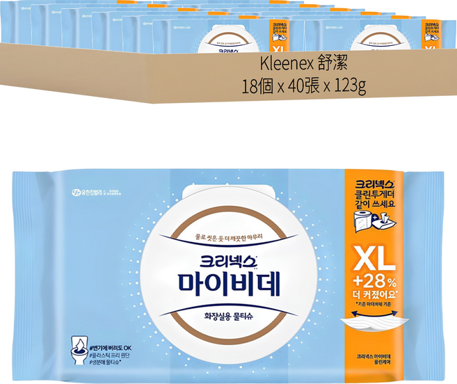 Kleenex Mybidet 潔淨護理加大款濕式衛生紙, 1入, 18包