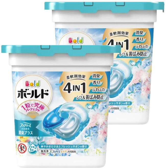 Bold 日本原裝進口 雙色4D洗衣球 清新白桂花皂香 藍色, 11顆, 2盒