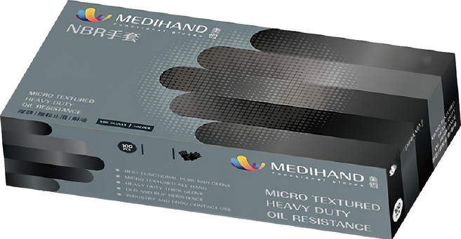 MEDIHAND 美恆 NBR手套 微粒止滑 厚款手套 100個, 黑色, M, 1盒