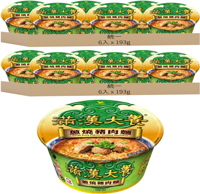 統一 滿漢大餐 蔥燒豬肉麵 193g, 12入